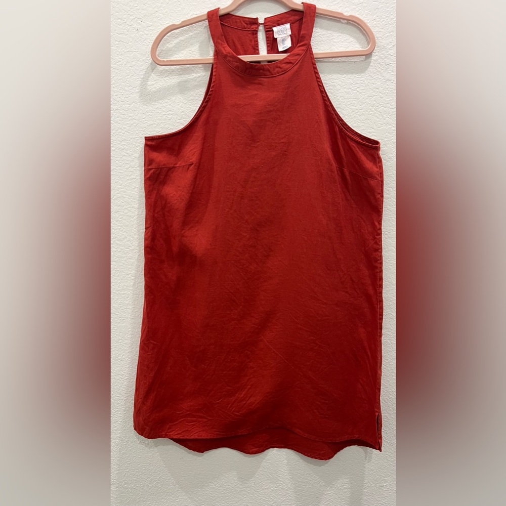 Sigrid Olsen Halter Dress Linen Size Small Above The Knee Rust Red High Neck - Picture 3 of 9